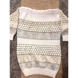 Premiere Knit Sweater Women SZ M Cream Popcorn Metallic Pastel Vintage